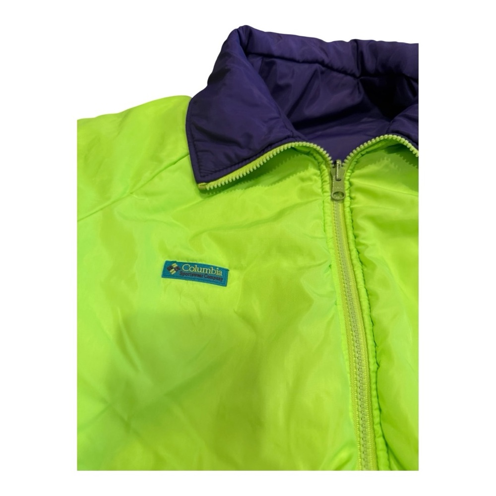 Columbia Vintage Reversible 90s Day Glow Coat Jacket Puffy Yellow Purple Mens L - Picture 7 of 14